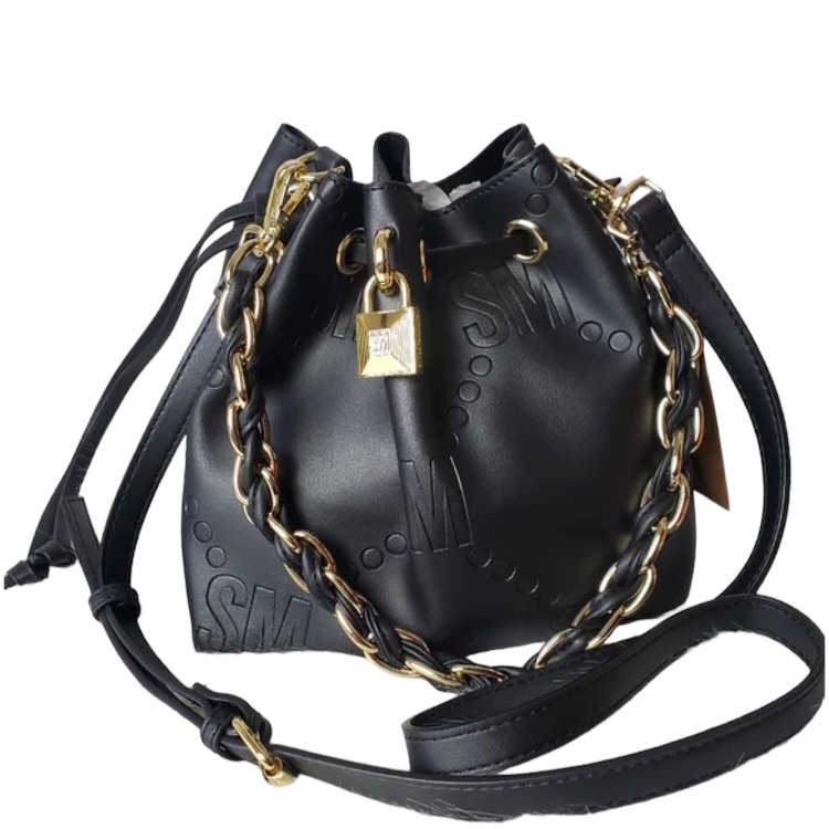 Steve Madden Black Kenzie Bucket Crossbody Bag W/ Gold Chain And Hardware